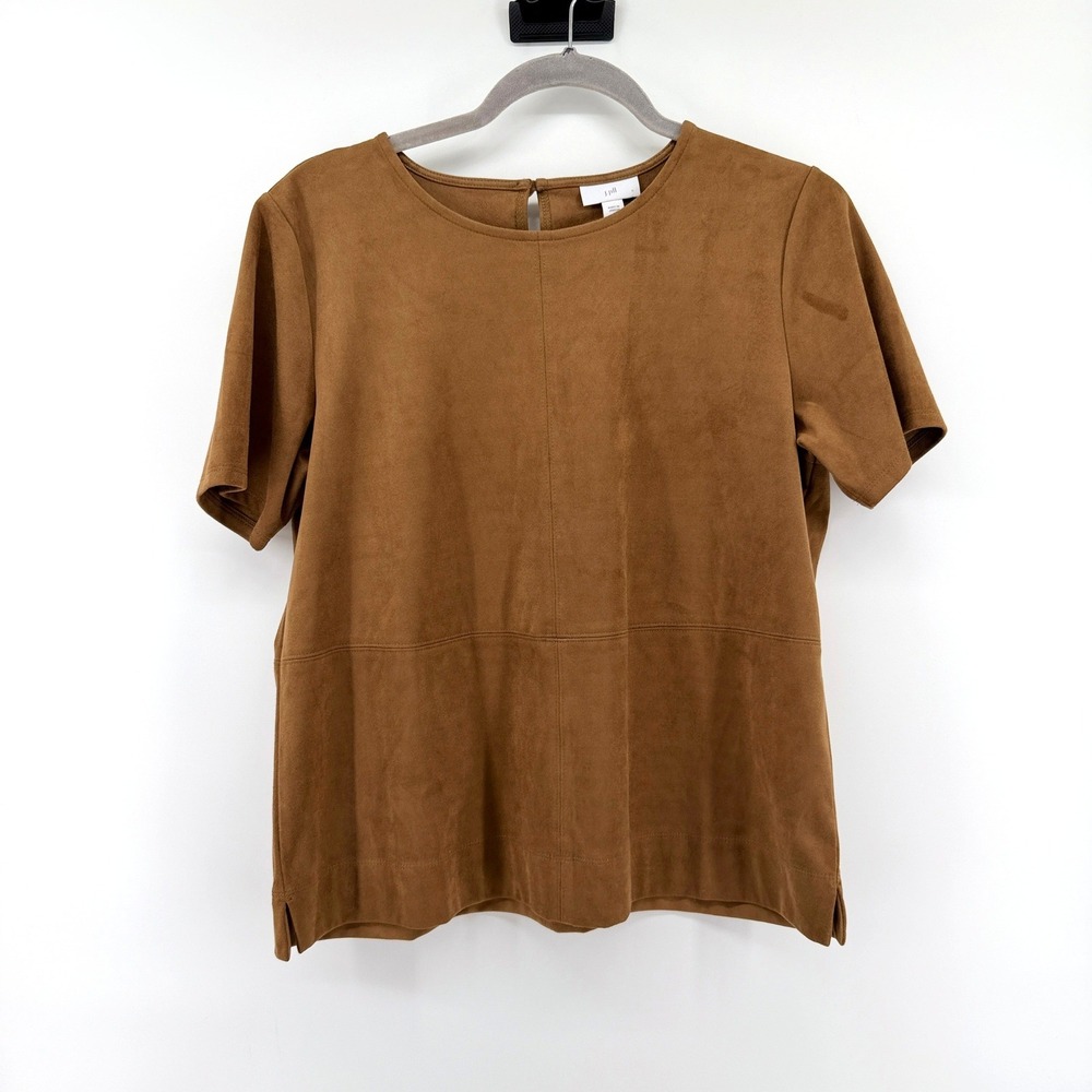 J. Jill Top Faux Suede Small Acorn Brown Womens NEW Short Sleeve Stretch Blouse